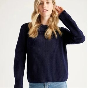Quince Navy Blue Fisherman Crew Neck Sweater